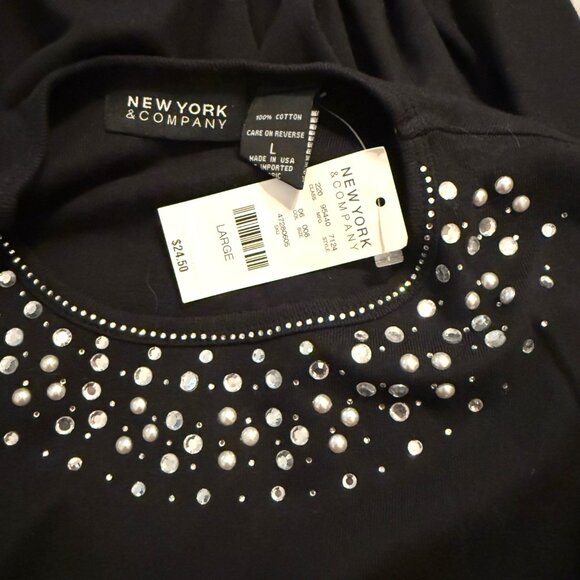 New York & Co Y2K Top NWT Women Large Black Party Glam Party Rhinestone Holiday - Picture 7 of 8